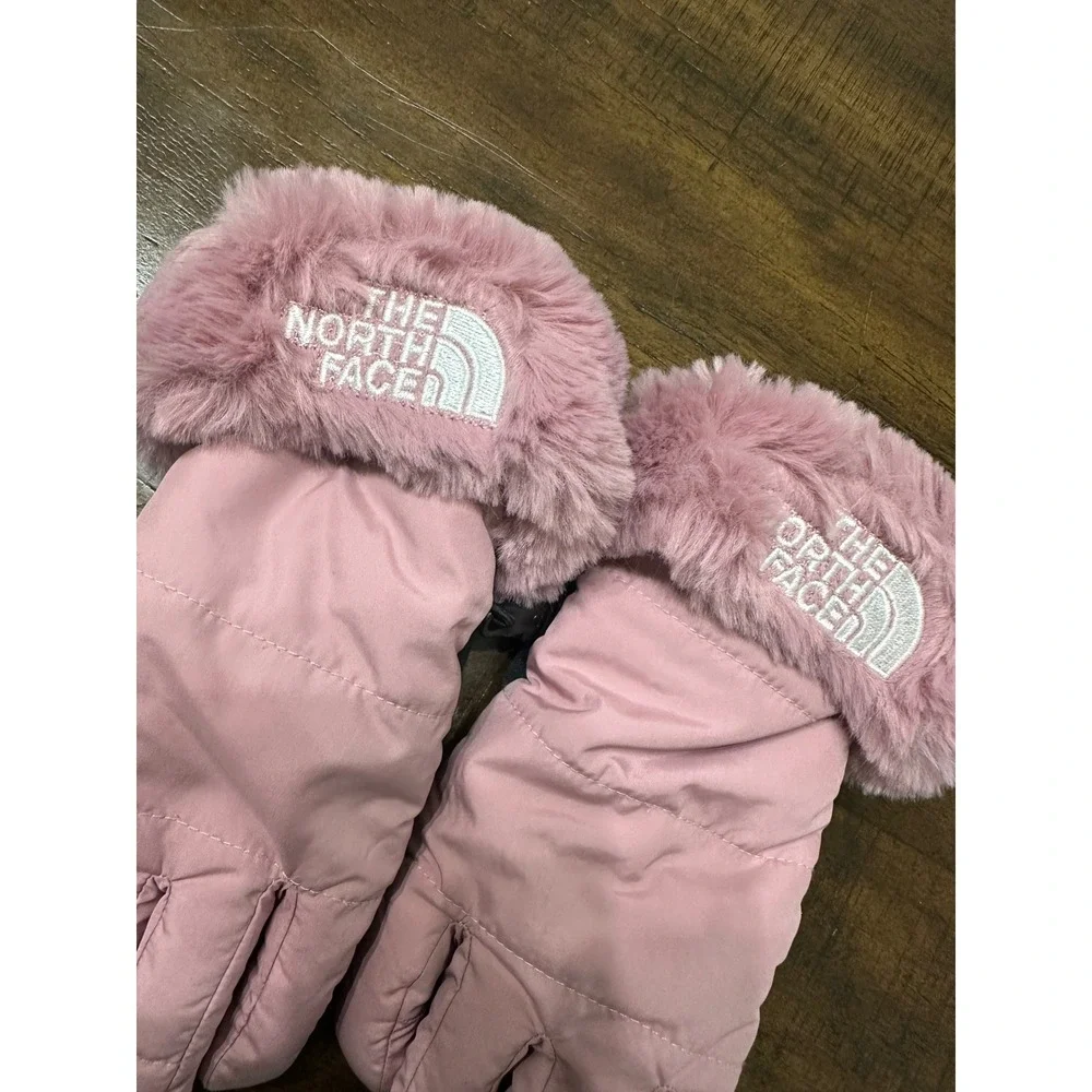 The North Face‎ Kids Pink Faux Fur Trim Winter Gloves Size Large L/G 6
